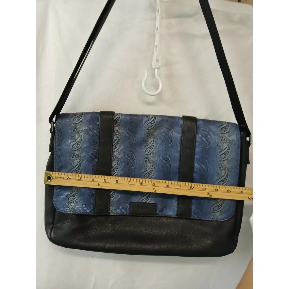 Tallia Mens Messenger Bag Blue Paisley Flap Black Pebbled Satchel Crossbody